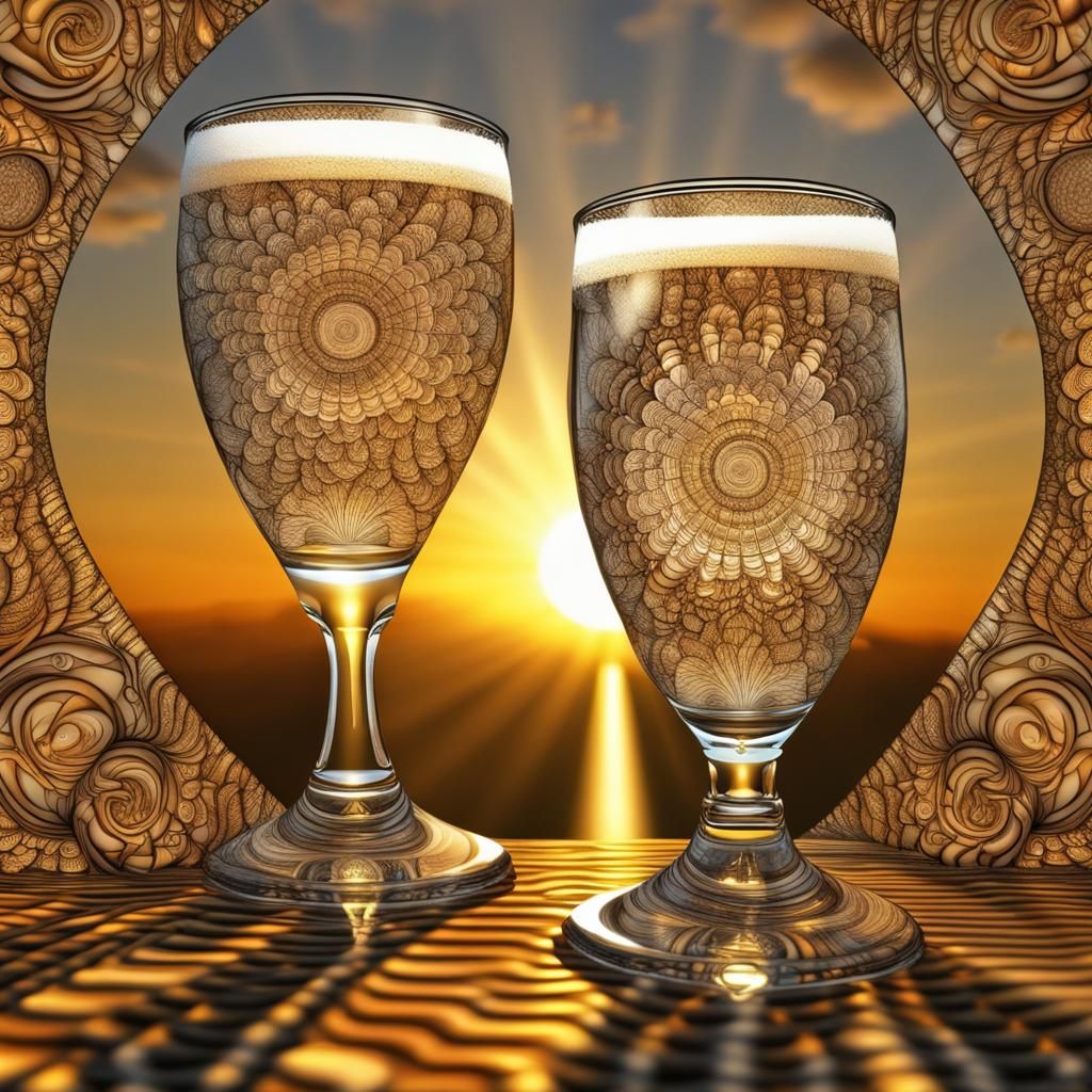 Vibrant Fractal Beerglasses Amidst Sunset Festival