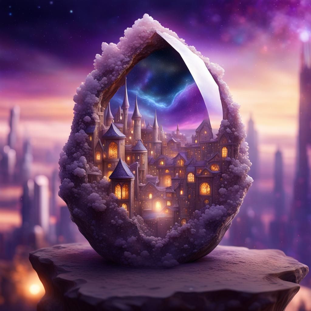 Fairytale City Inside Geode with Astral Patterns