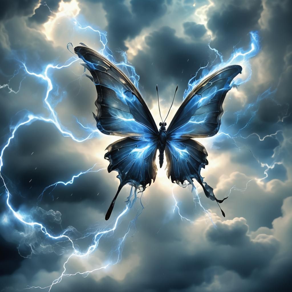 Ethereal Lightning Butterfly in Cosmic Art Style