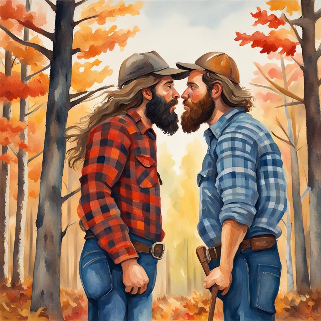 Lumberjack Love: Gouache and Watercolor Impressionist Painti...
