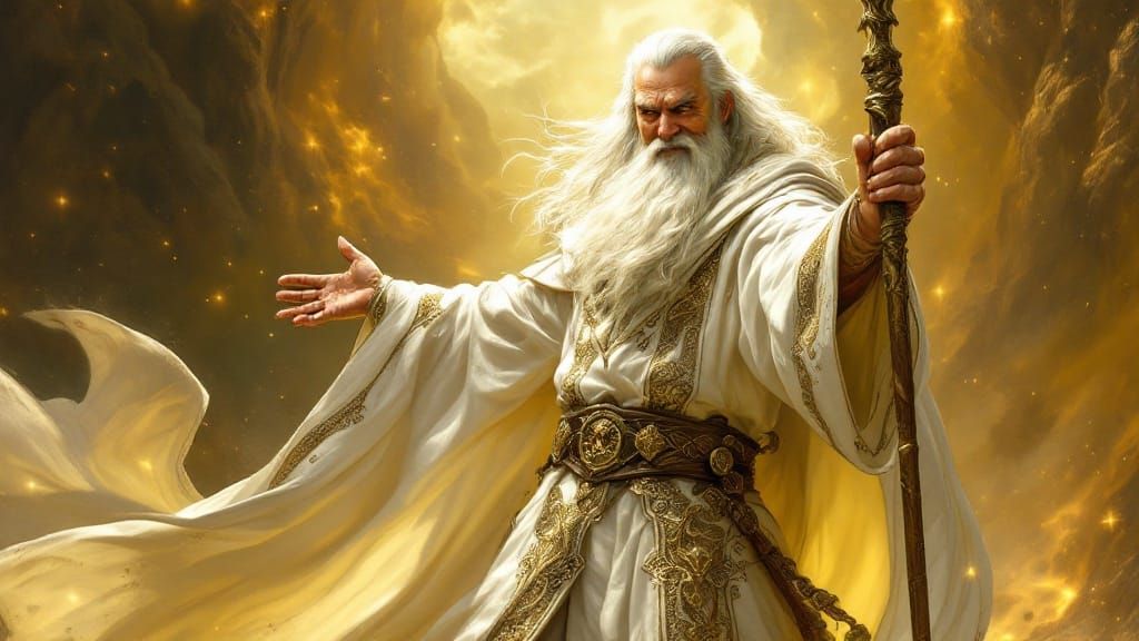 Gandalf in Golden Robes, Fantasy Illustration