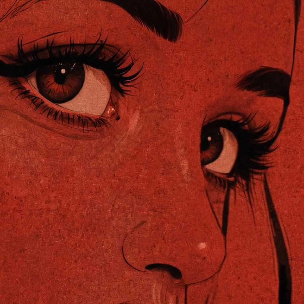 Striking Black and Red Cartoon Portrait of a Girl