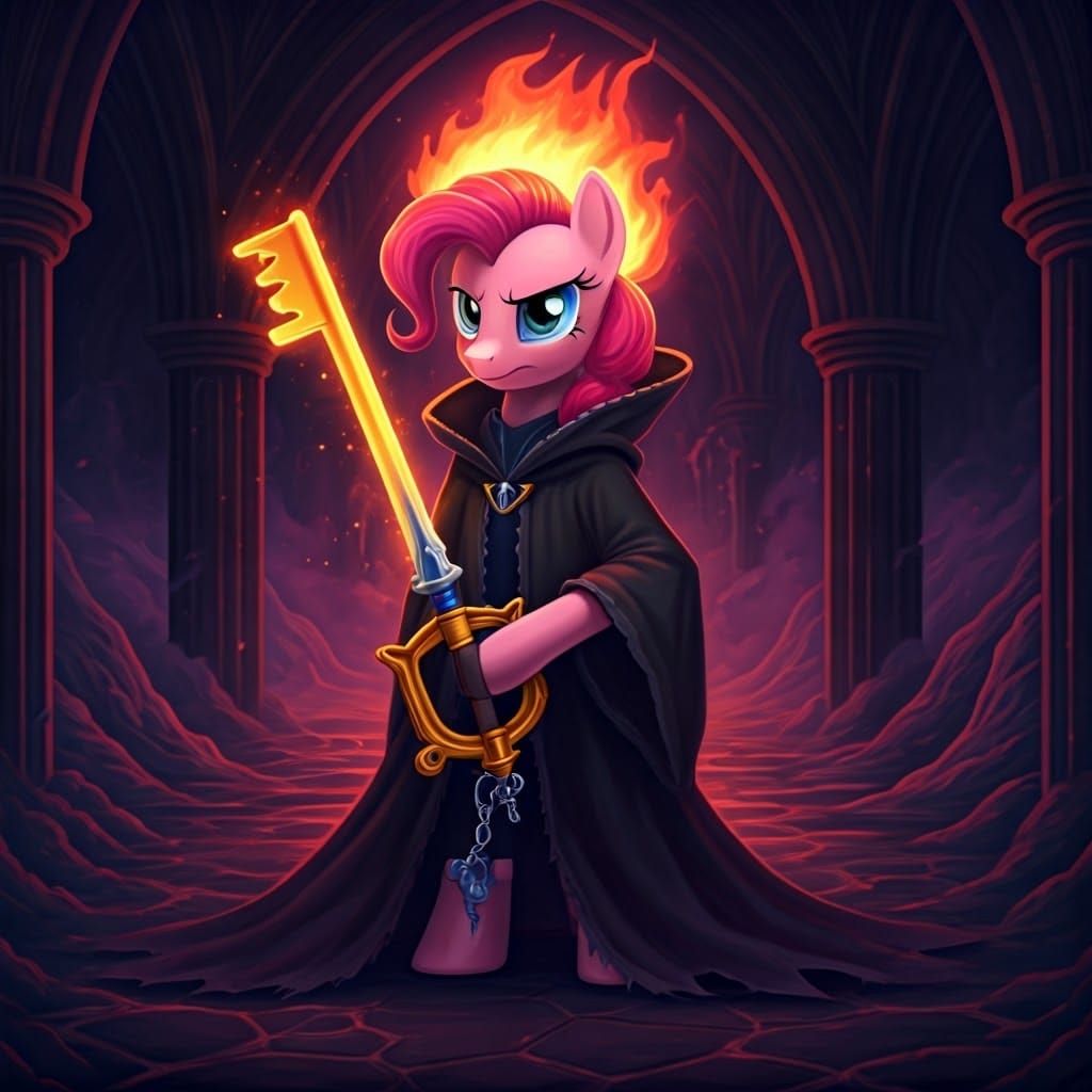 Magical Pony Warrior Wields Keyblade in Dark Whimsy