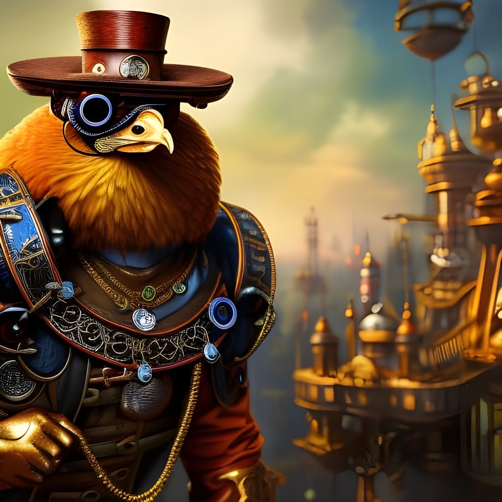 Steampunk Chicken with Ornate Glasses in Detailed Matte Pain...