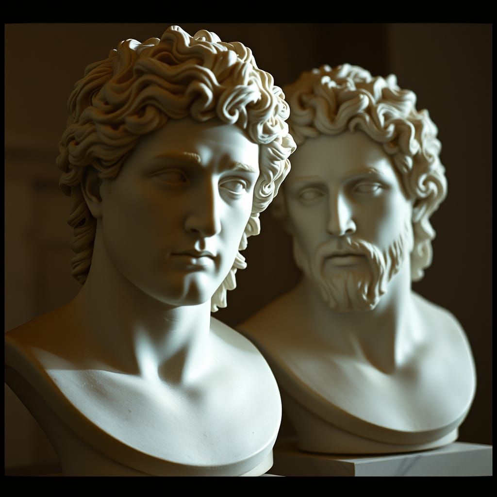 Alexander the Great and Hephaestion in Marble Busts