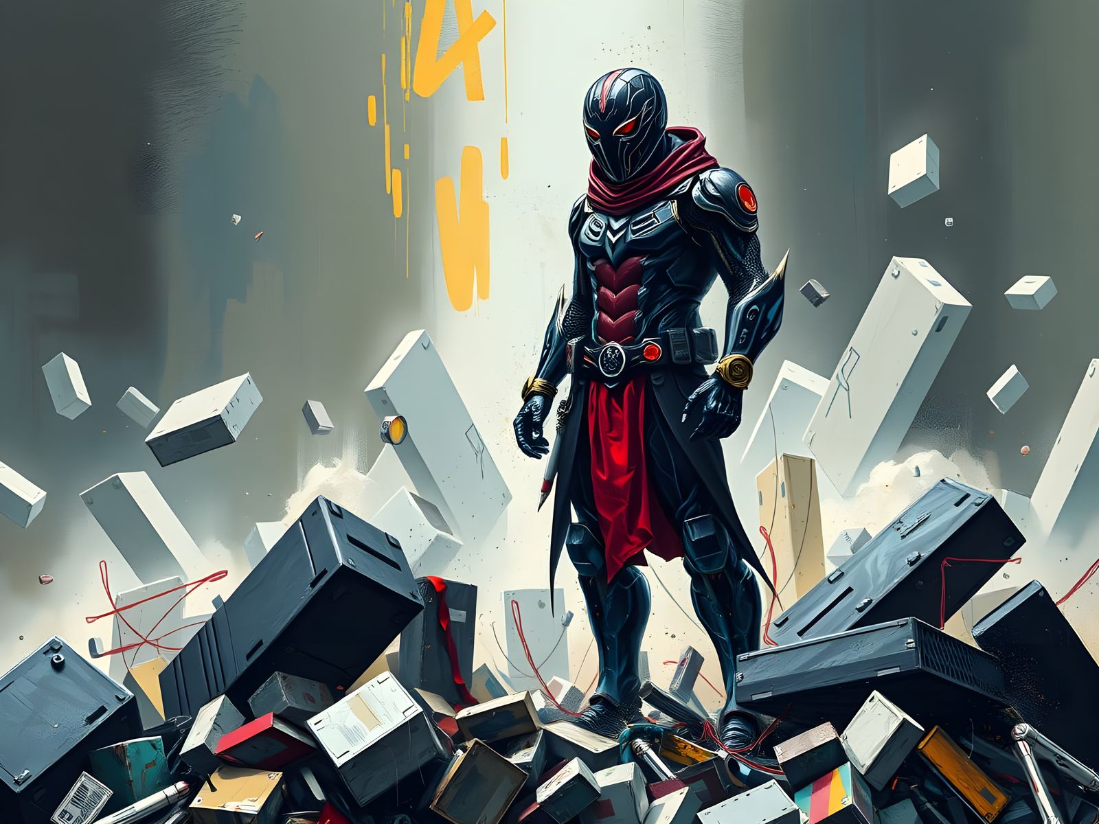 Masked Man in Rubbish: Futuristic Sci-Fi Art