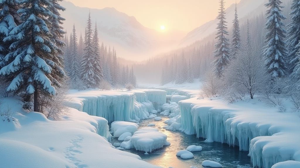 Baroque Winter Mountain Scene with Golden Light