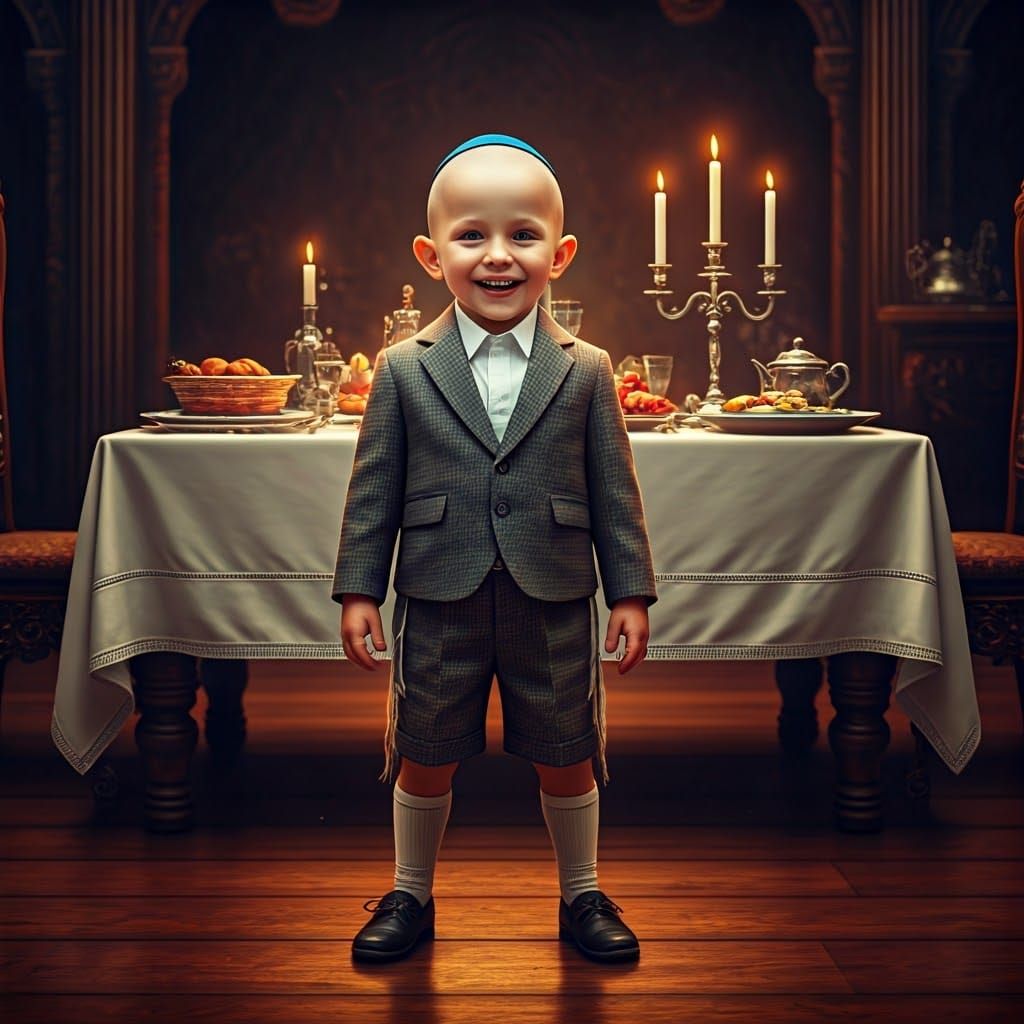 Boy at Shabbat Table in Fantasy Concept Art Style