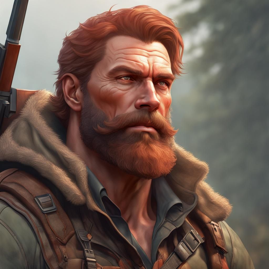 Detailed Portrait of Hunter in Digital Art Style