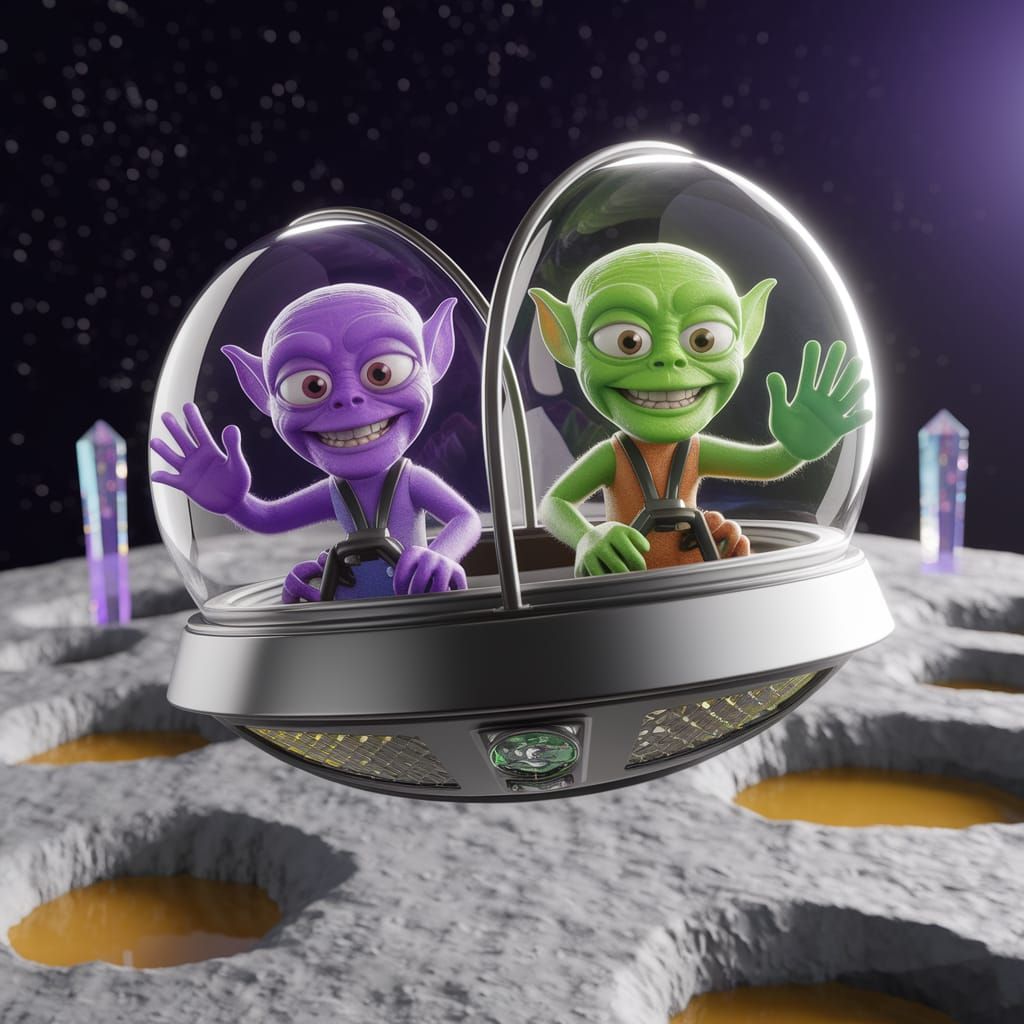 Vibrant CGI Aliens Soar Over a Cratered Moon