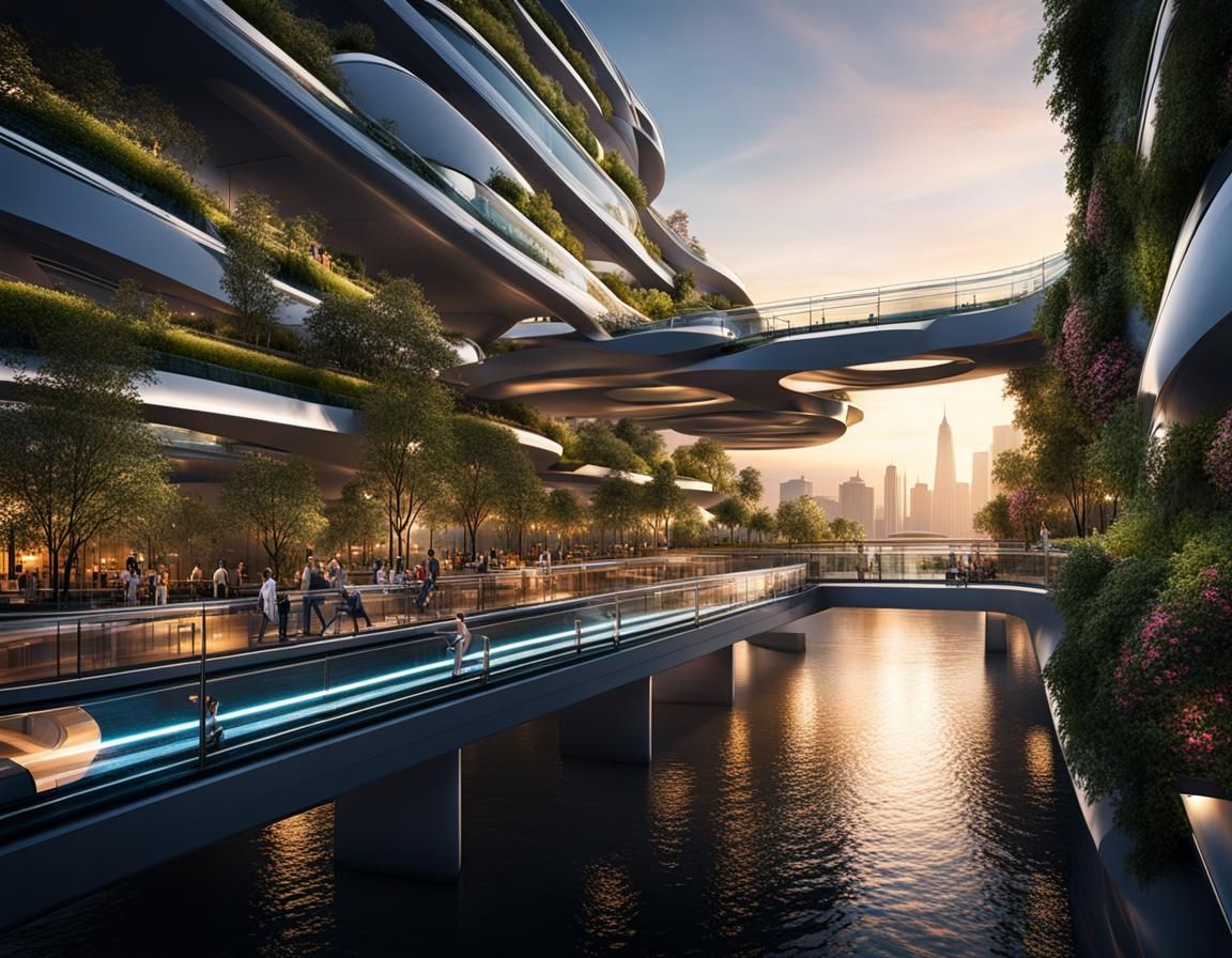 Futuristic Cityscape at Magic Hour