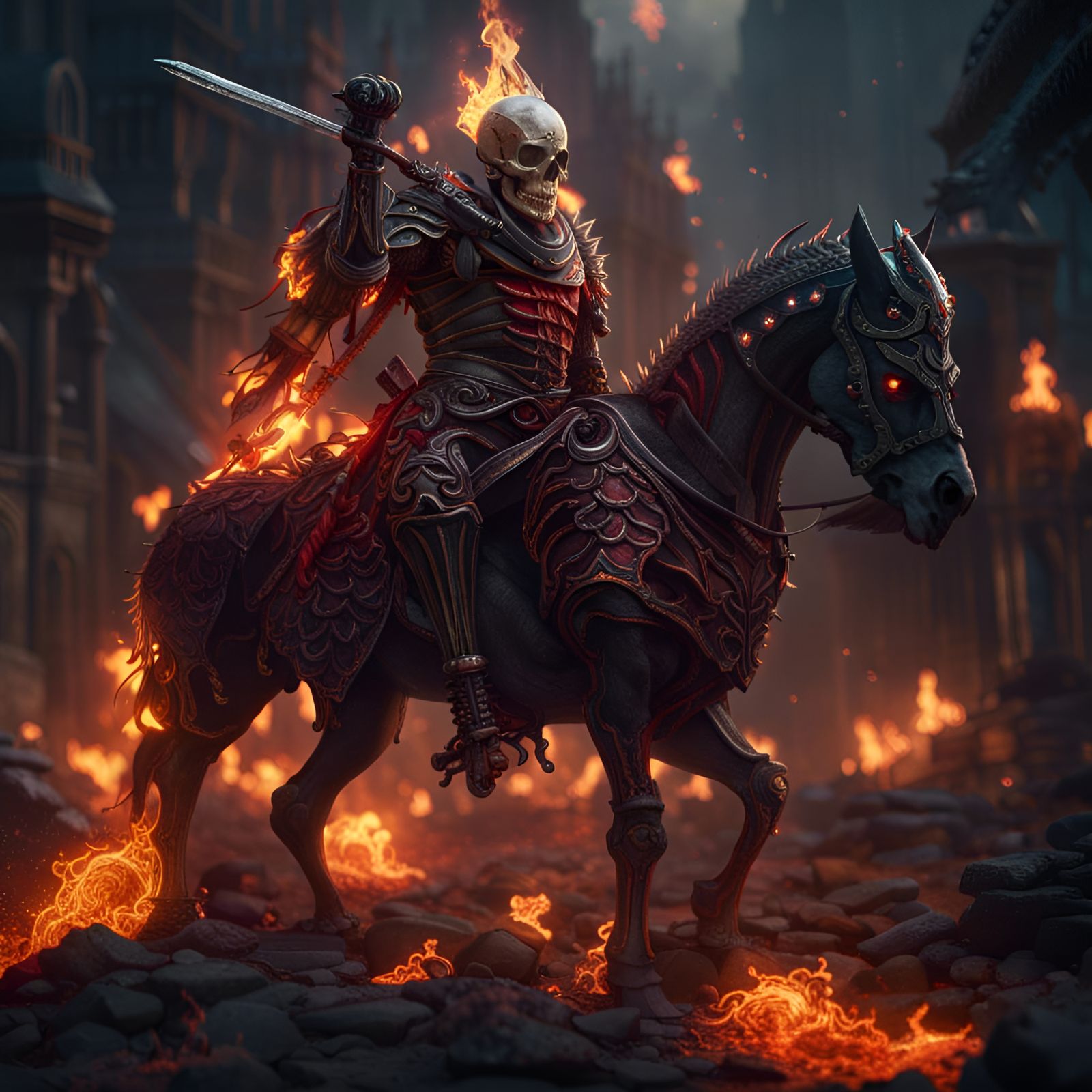Flaming Skeleton Knight on horse