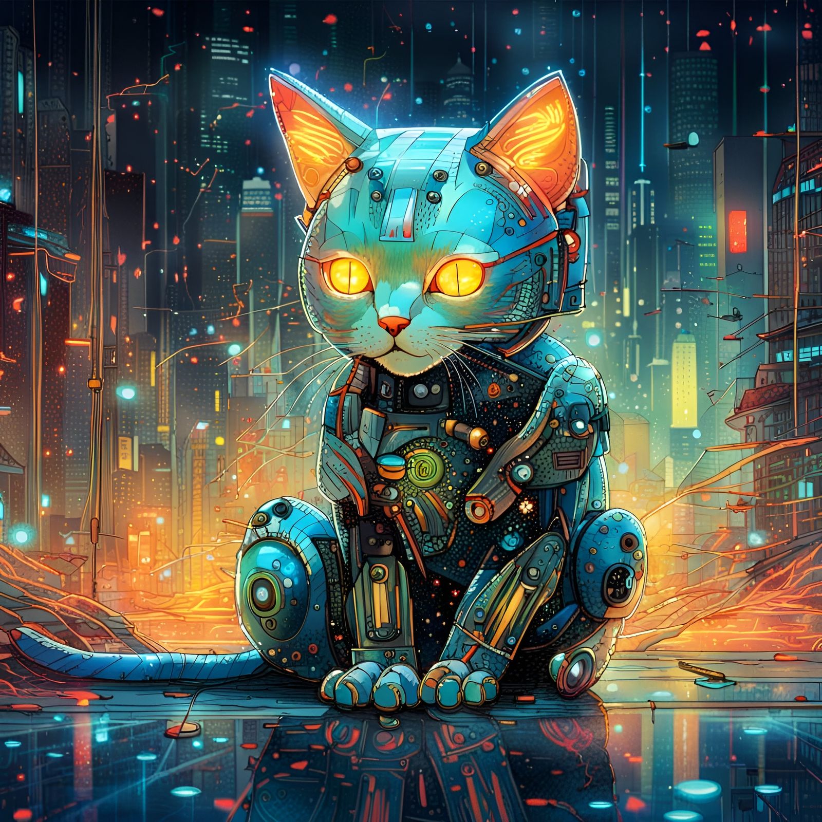 Cute Robot Kitten: Neon Android in HD