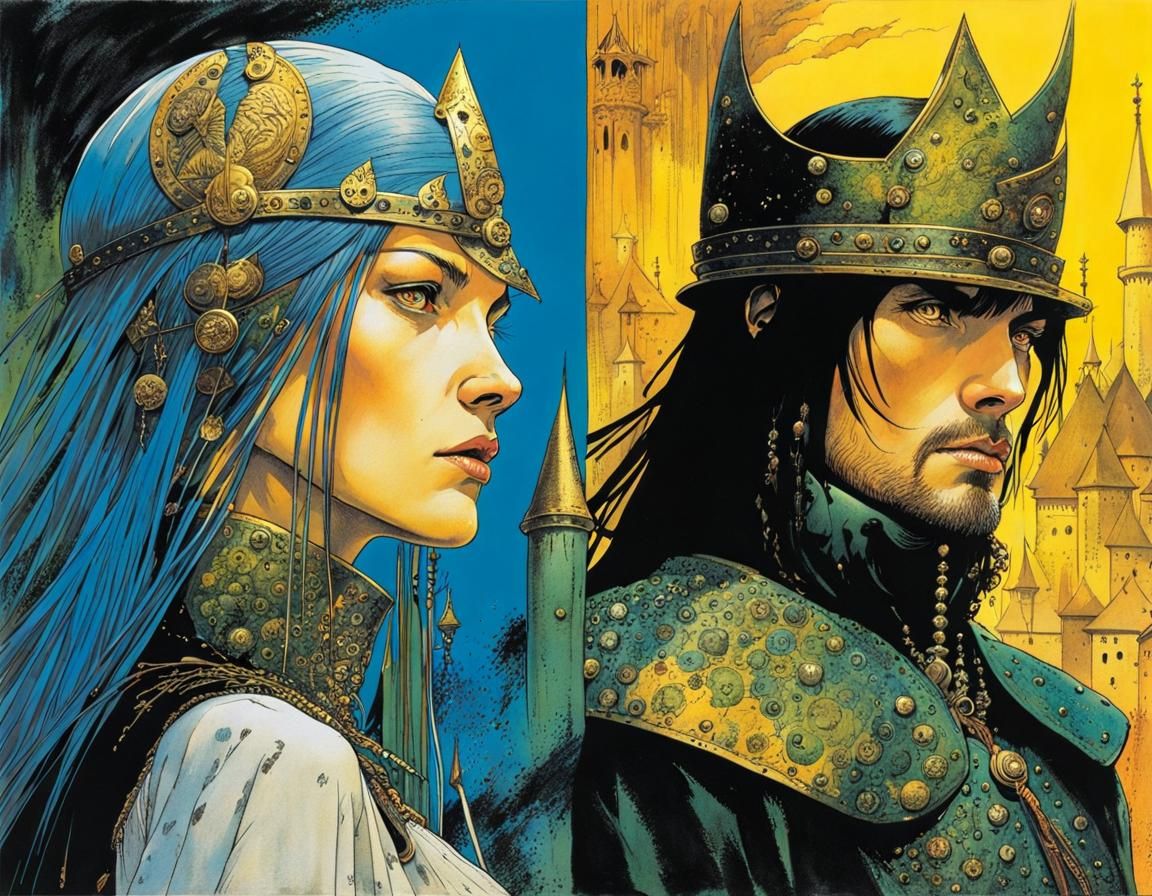 Epic Medieval Battle in Gothic Scratch Card Style