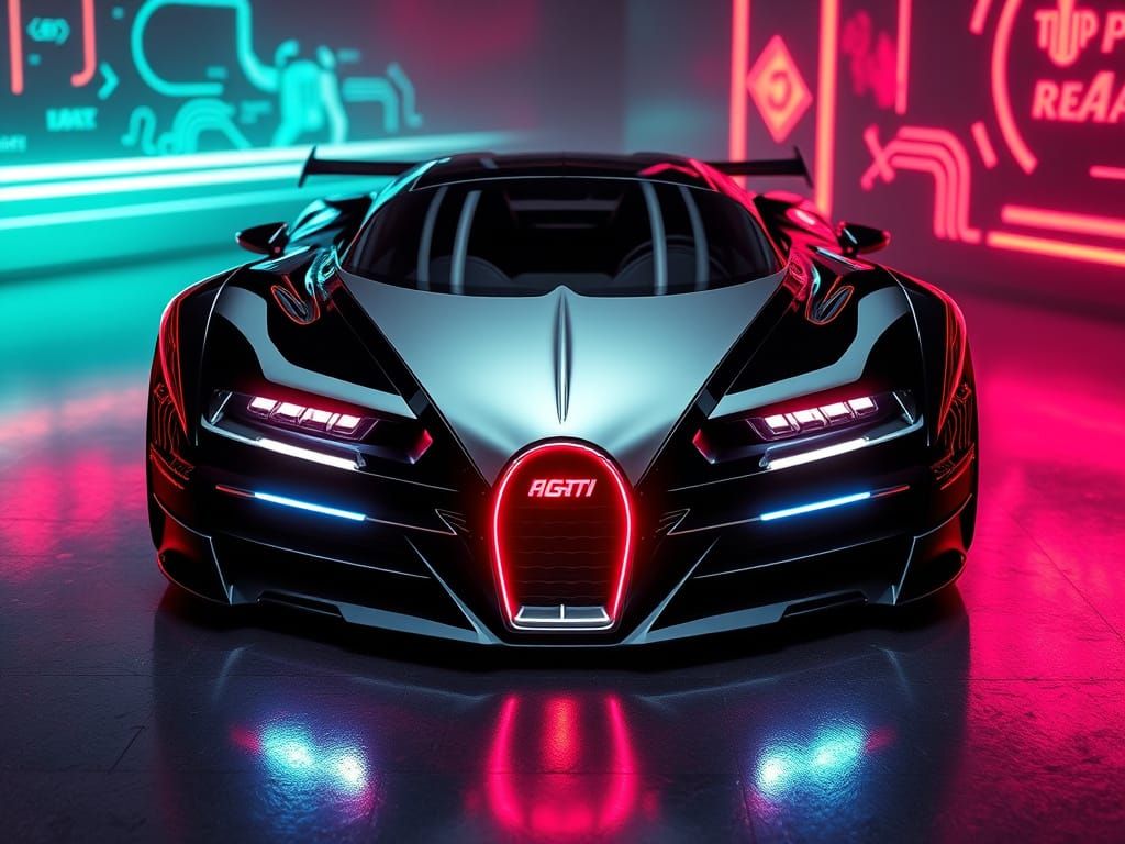 Cyberpunk Supercar Inspired by Veyron and Batmobile
