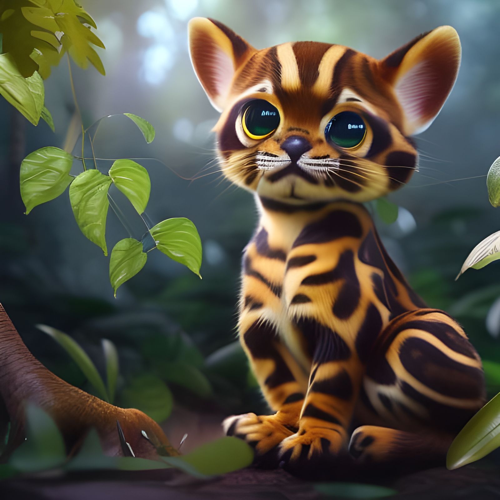 Adorable Baby Margay in Enchanted Forest