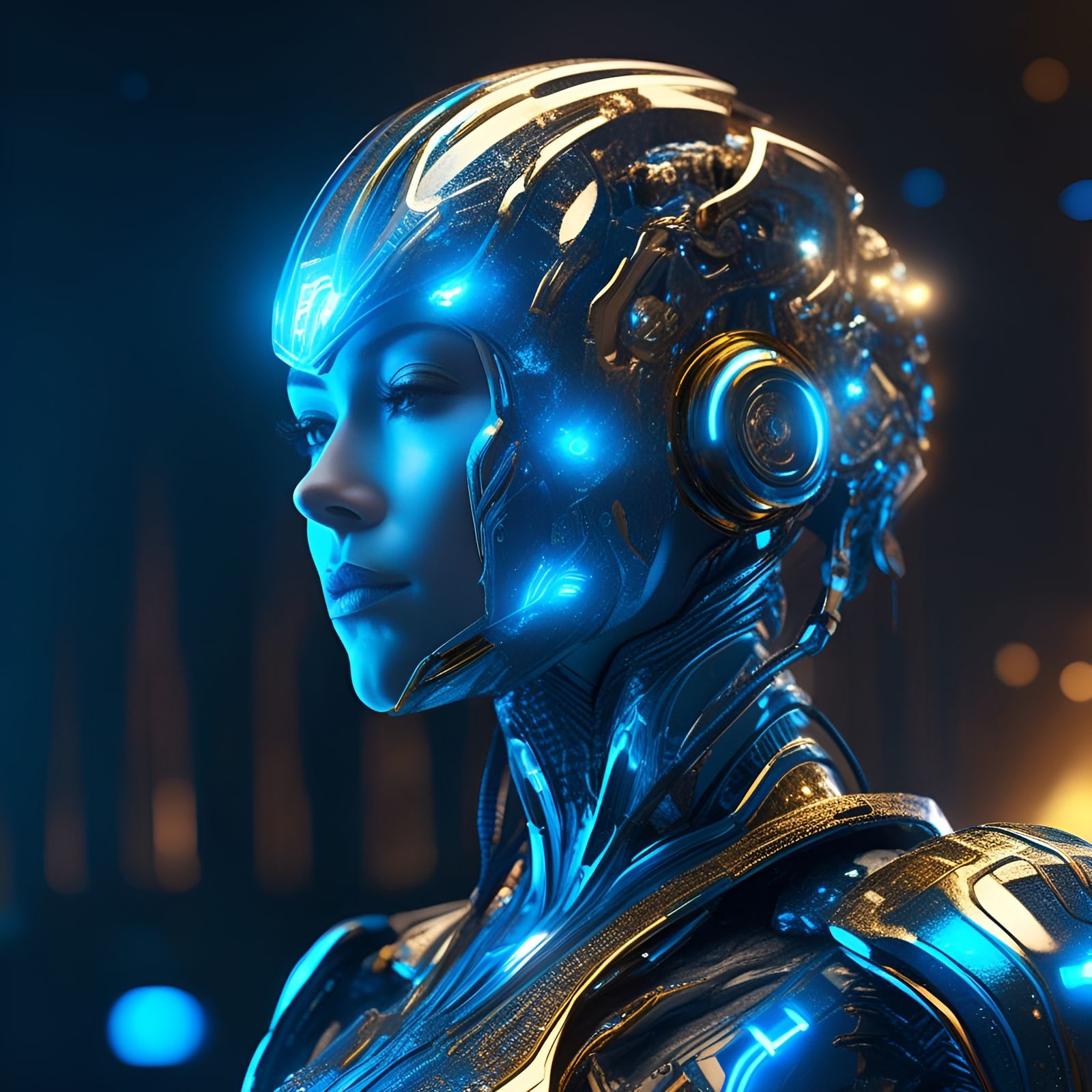 Sparkly Cavansite Cyborg in Futuristic Sci-Fi Style