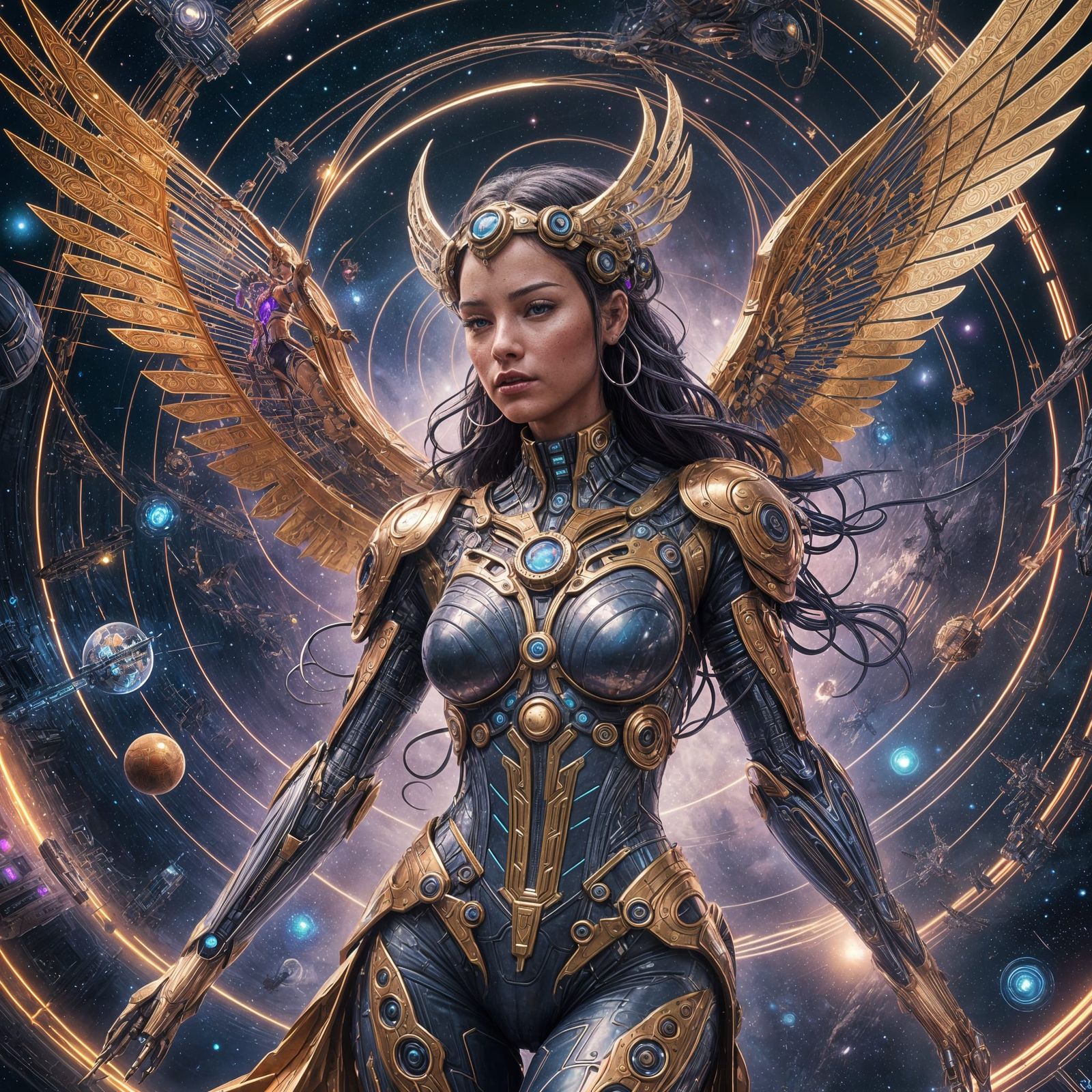 Cybernetic Goddess Flies Through Spacetime