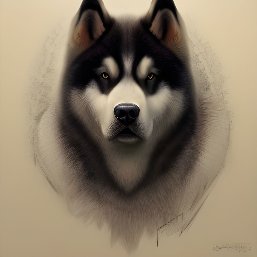 Detailed Portrait of a Black Alaskan Malamute