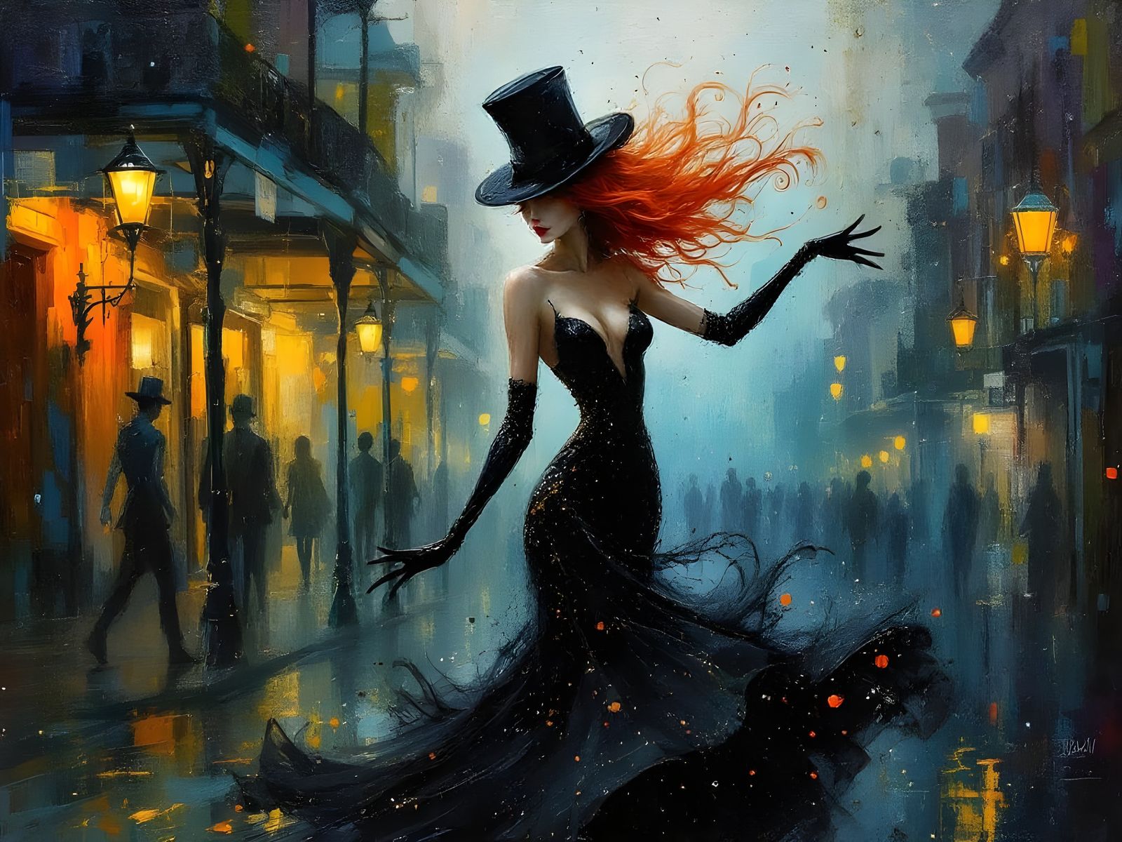 Surreal Woman Dancing in a Nighttime New Orleans Aesthetic