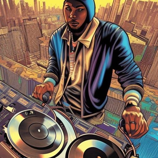 DJ in Urban Comic Book Art Style