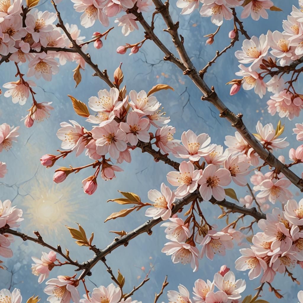 Cherry Blossoms Oil Painting in Impressionist Style