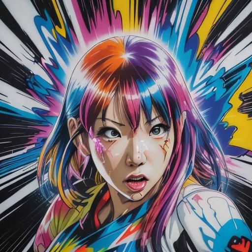 Hitomi Tanaka Comic Book Illustration in Graffiti Art Style