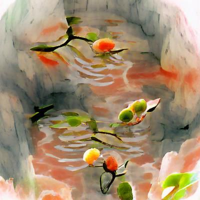 Koi Pond with Rose Garden: Watercolor Romanticism