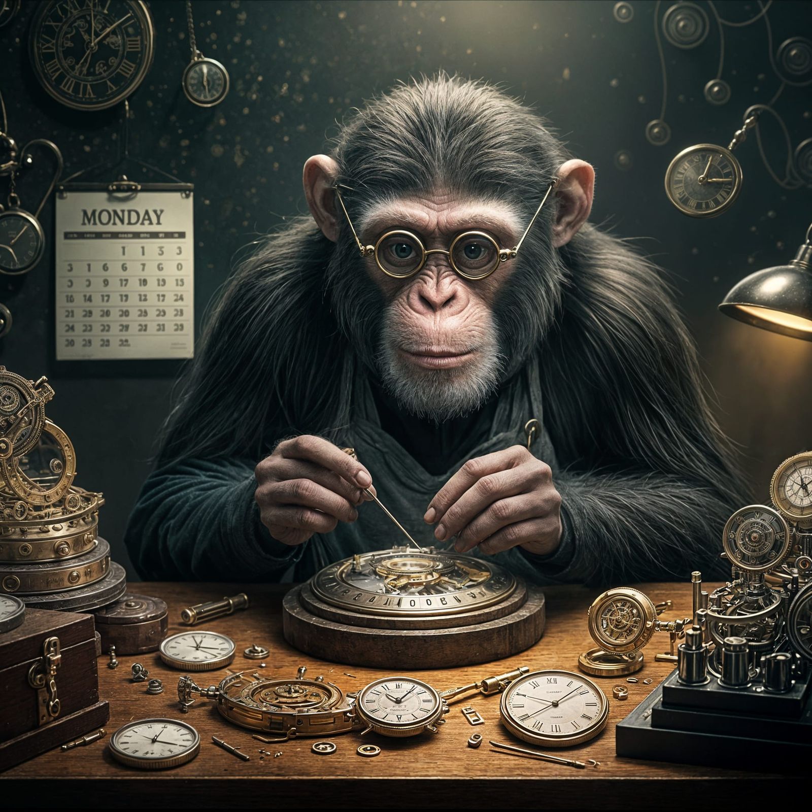 Master Clockmaker Monkey at Work
