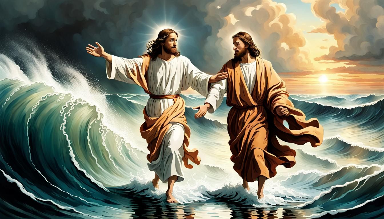 Jesus Walking on Water to Help Peter