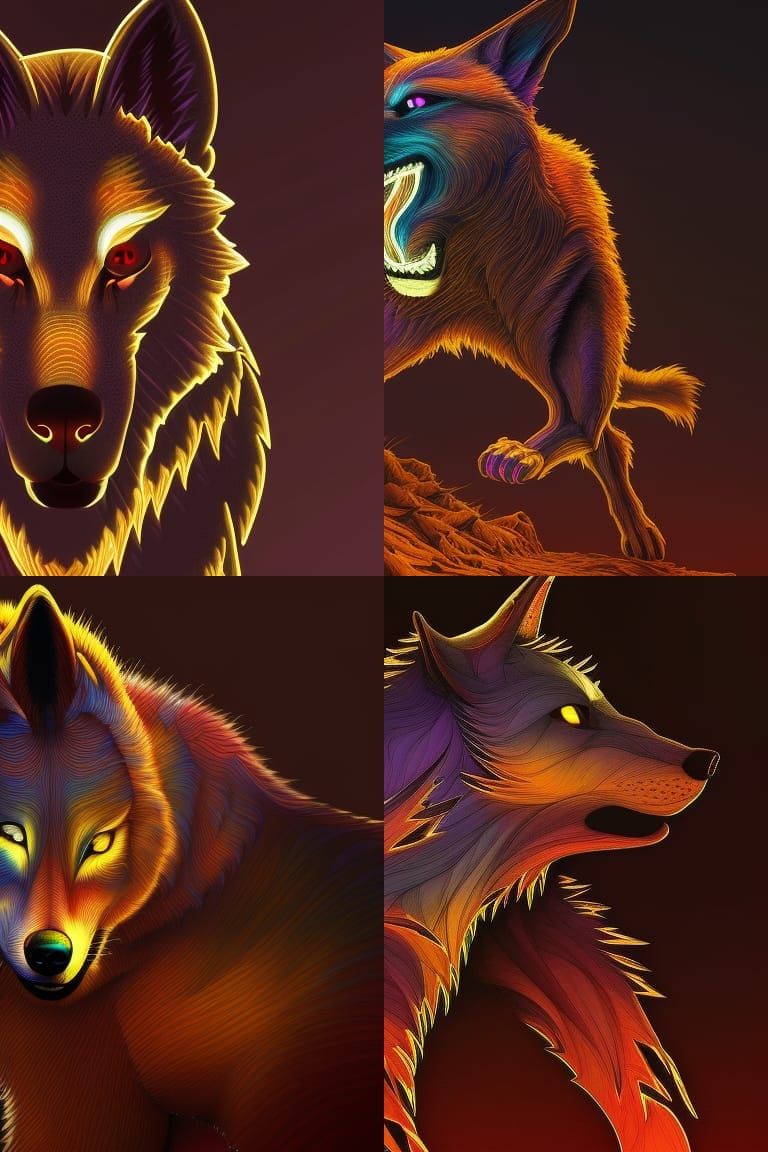 Stained Glass Wolf Howling at Moon, 3D Render