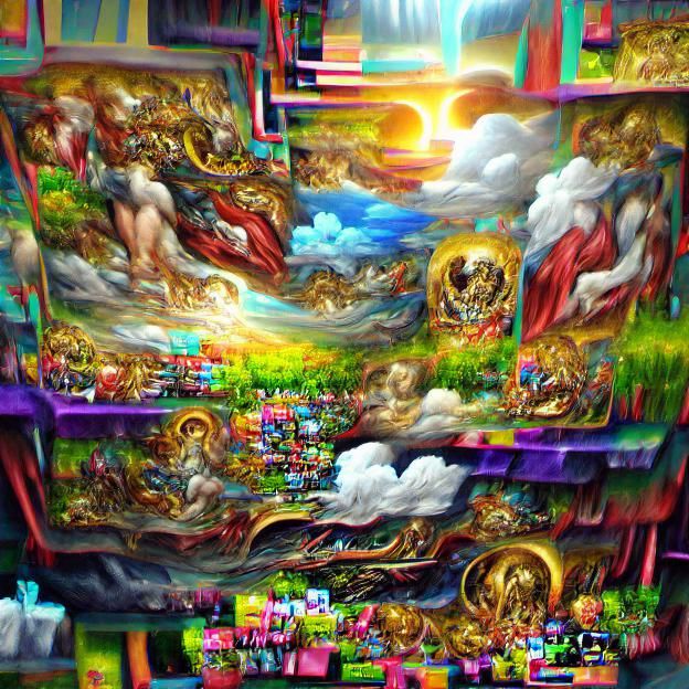 Maximalist Painting of Heaven Layers in 8k