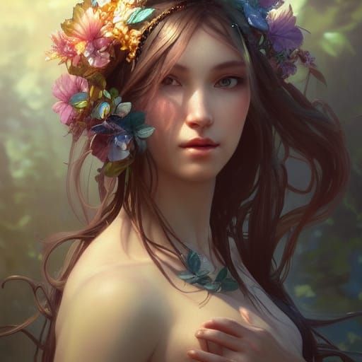 Spring Goddess Portrait in Hyperdetailed Style