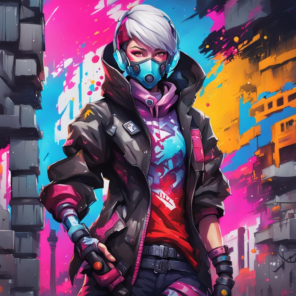 Cyberpunk Kiriko Graffiti Art in Ultra Quality