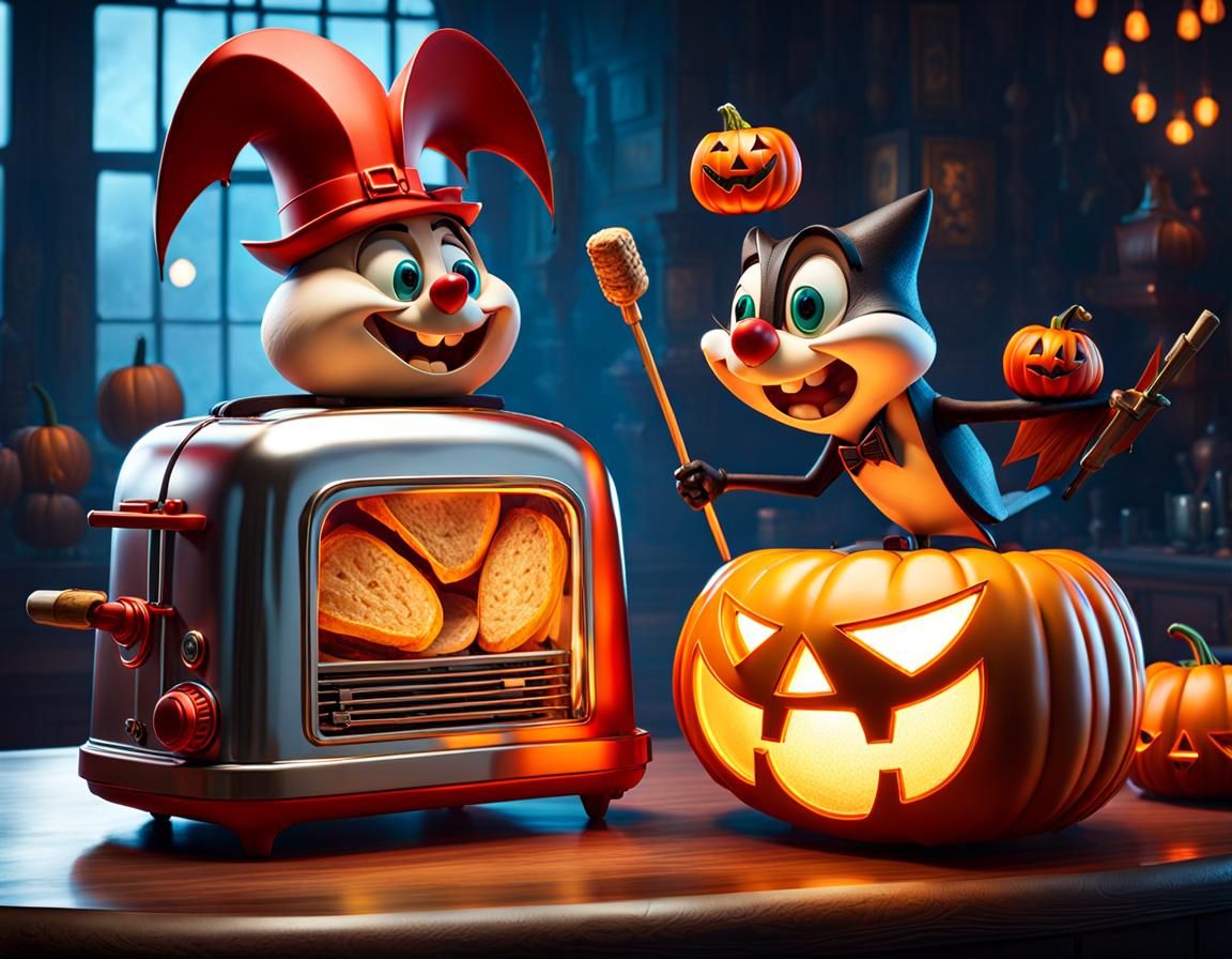 Halloween Toasters: Mischief in Kitchen, Hyperrealistic Art