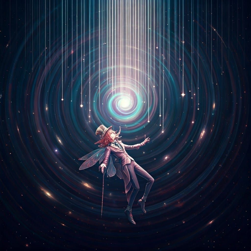 Whimsical Mad Hatter Faerie Falling Through Space