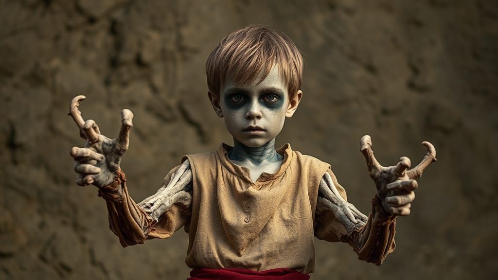 Undead Boy with Bone Spikes in Ancient Attire