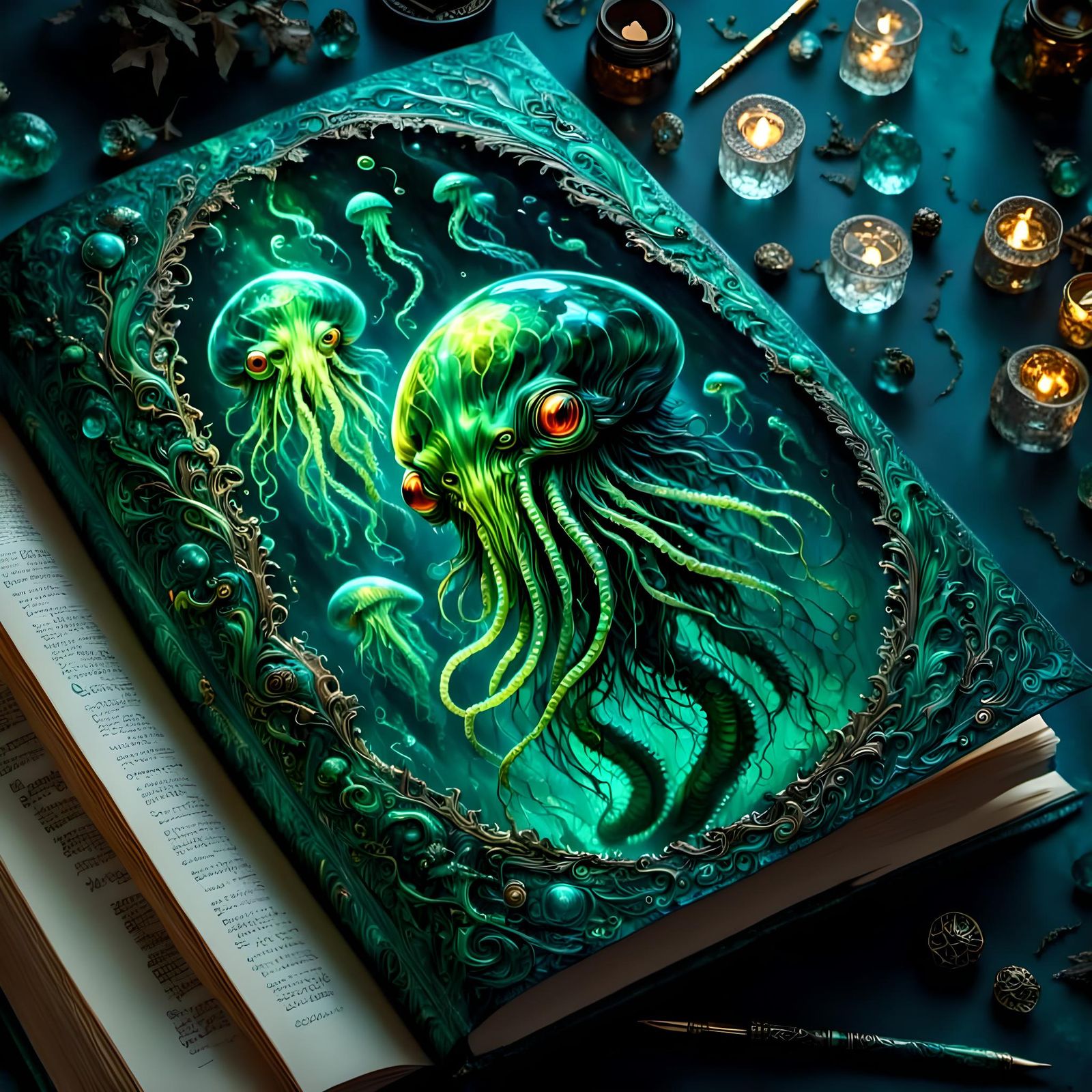 Green Alien JellyFish on a Book Cover