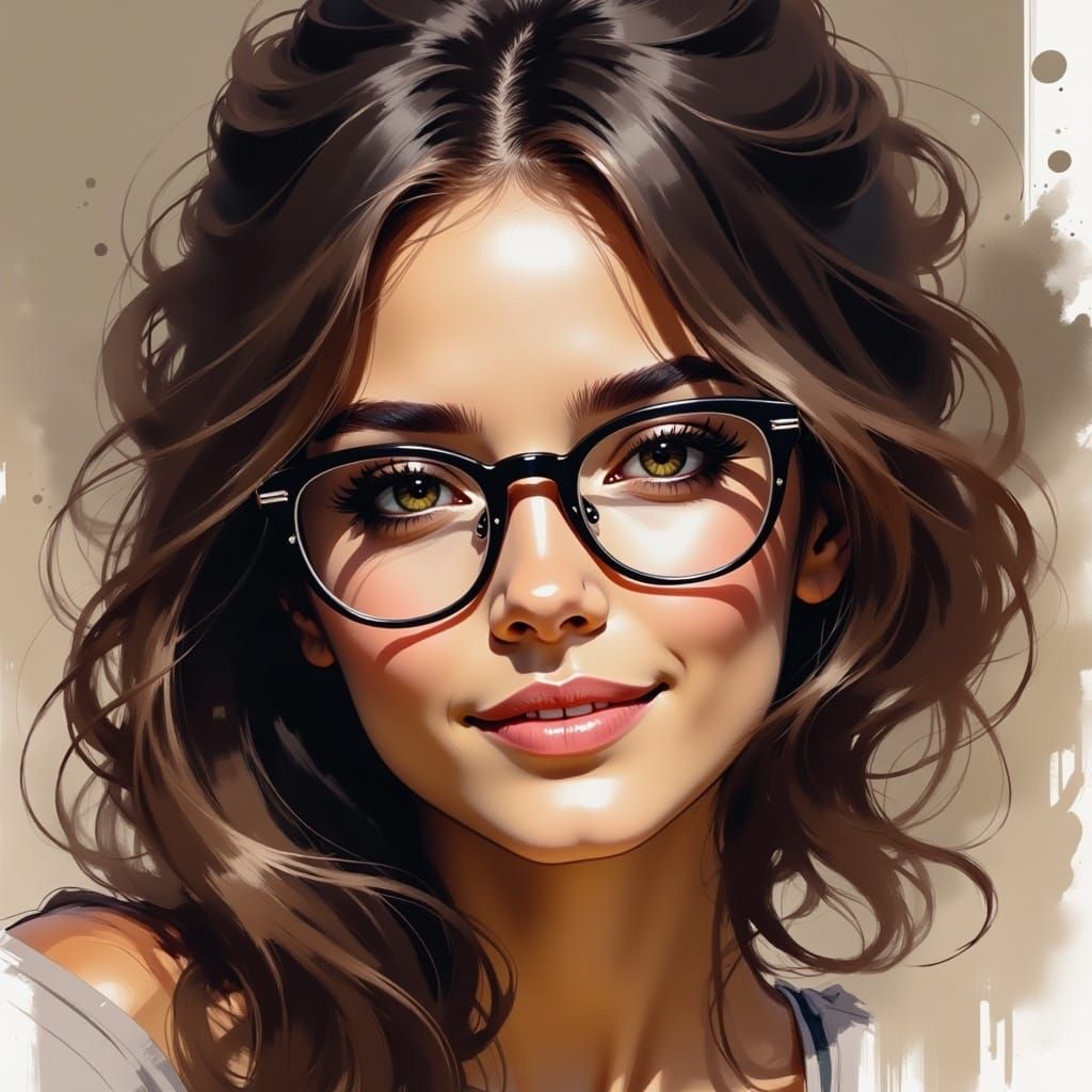 Woman with Glasses Portrait in Sketchbook Style