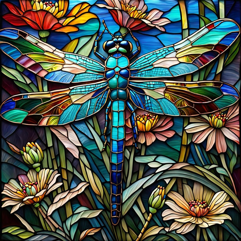 Stained Glass Dragonfly, Maximalist Masterpiece