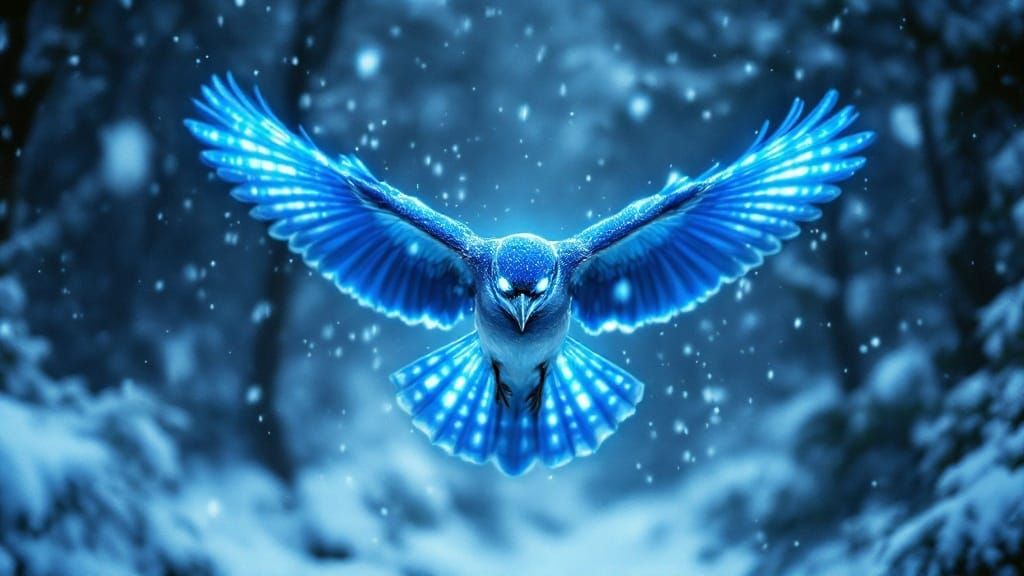 Ethereal Bluejay in Blinding Blizzard