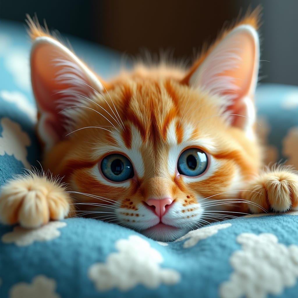 Glamorous Orange Tabby Cat Portrait in Digital Art Style