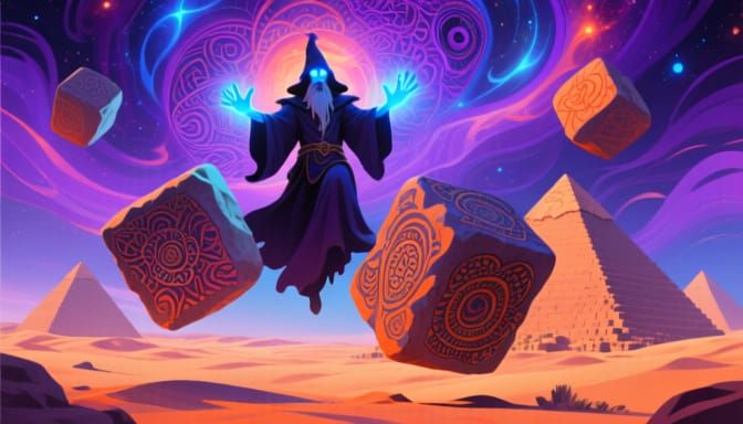 Sorcerer Levitate Giant Stones to Build Pyramids in Desert