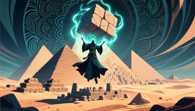 Sorcerer Levitating Stones to Build Pyramids in Desert