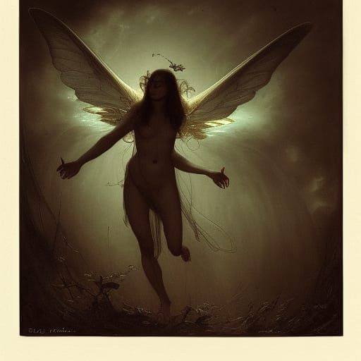 Demon Girl with Butterfly: Gothic Horror Art