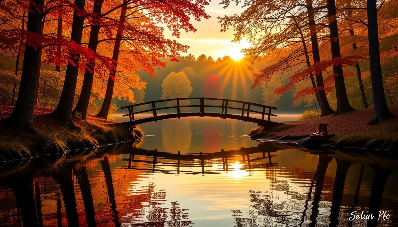 Autumn Forest Lake Reflection at Golden Hour