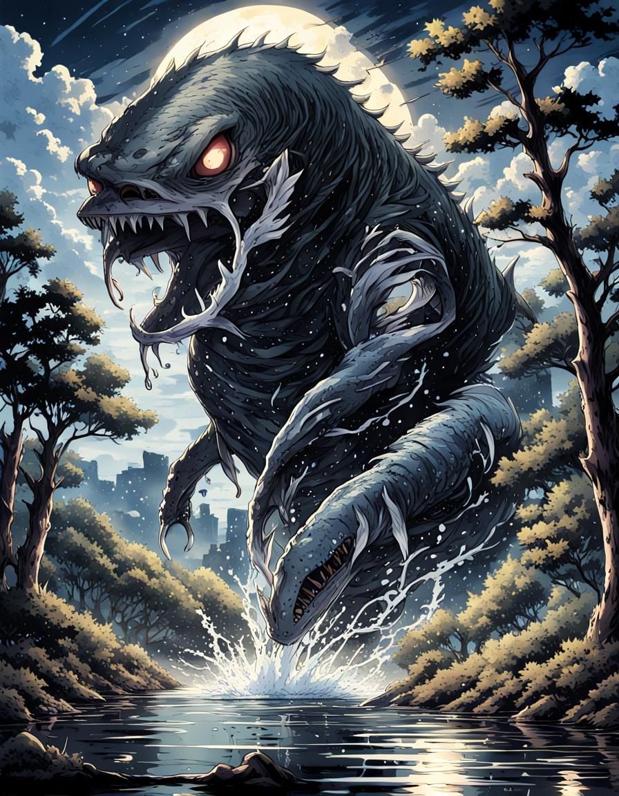 river monster, leaping from the water