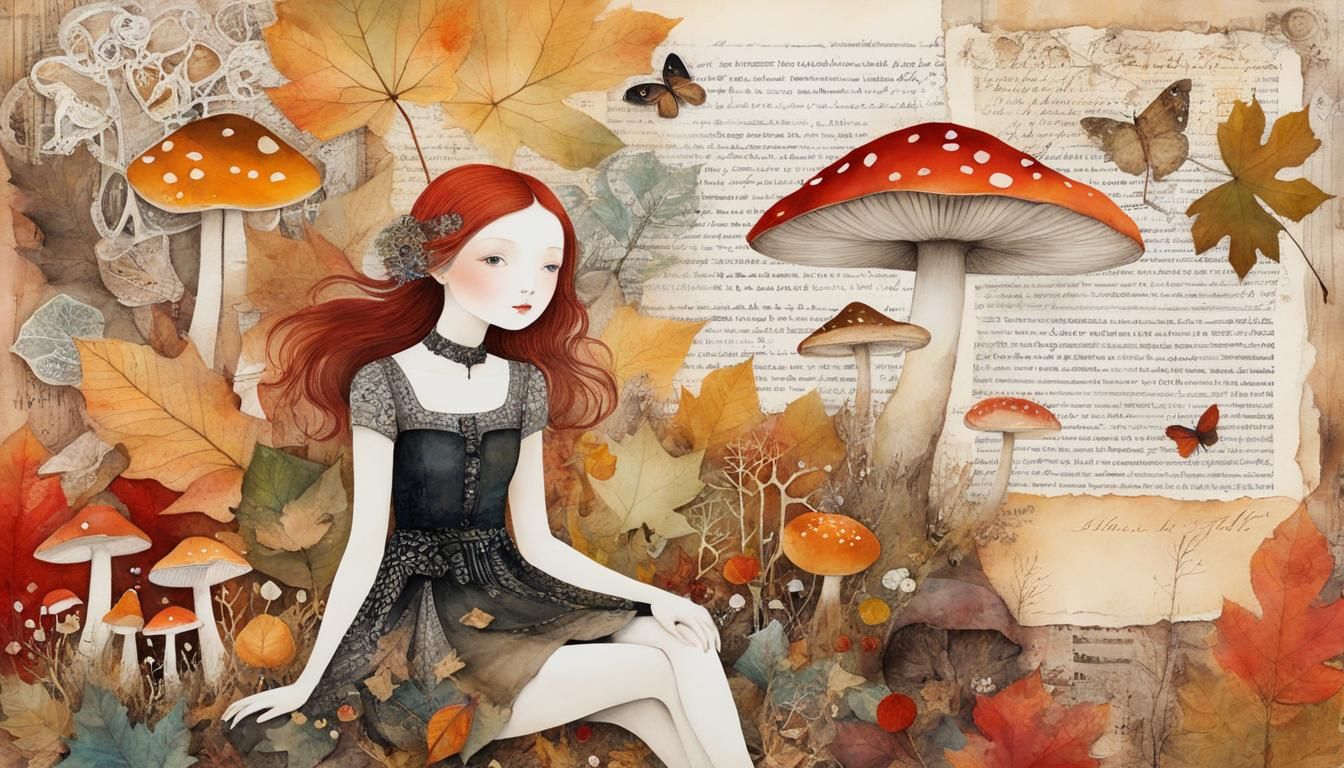 Whimsical Autumn Collage with Watercolor and Ink Details