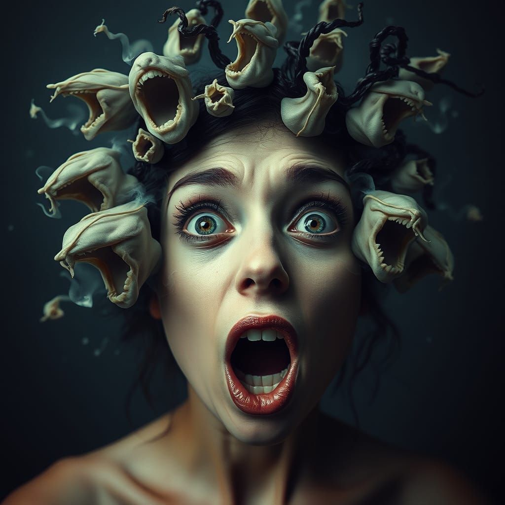 Woman in Cosmic Whirlpool of Fears and Fancies