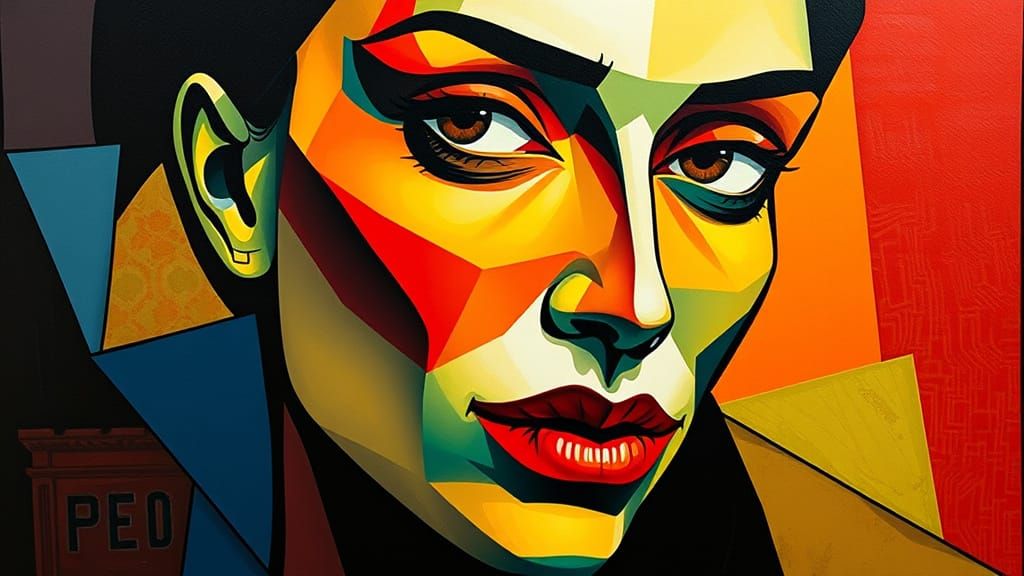 Cubist Woman's Portrait with Geometric Shapes